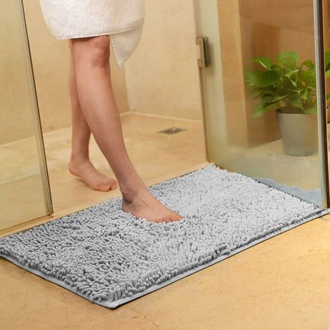 Soft Shag Badteppich Küchenteppich Fußmatte Türvorleger Rutschfeste Streifen Saugfähiger Duschbadteppich Shaggy Teppich - 60 X 90 Cm, Grau