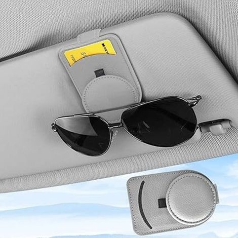 Auto-brillenetui, Magnetische Brillenhalterung Fürs Auto, Multifunktionale Leder-auto-organizer, Sonnenbrillen-halterungsclip, Accessoire-clip Für Auto-sonnenblende (grau)