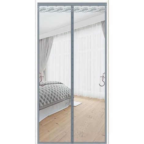 Magnetisches Fliegengitter Für Türen, 140 X 220 Cm, Mit Starken Magneten, Insektenschutzvorhang Ohne Bohren Für Flure, Patio Und Haustüren, Farbe Rein Grau