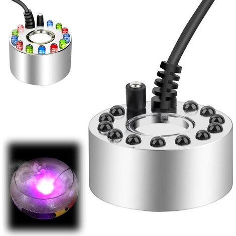 Ultraschall-brumizer Mit 12 Mehrfarbigen Leds, Transformator Inklusive, Dichter Nebel, Mini-brumizer, Luftbefeuchter – Ideal Für Brunnen Und Teich