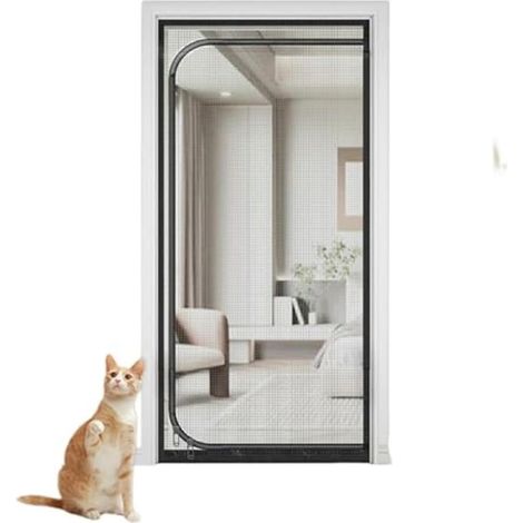 Verstärktes Fliegengitter Für Türen Und Fenster – Ultrafeines Gewebe, Reißverschluss Typ C, Grau Mit Schwarzen Rändern, Maße 85 X 195 Cm, Geeignet Für Alle Tür- Und Fenstertypen