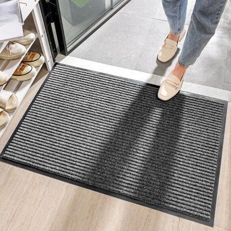 Außenteppich Für Terrasse, Fußmatte Für Innen- Und Außenbereich, Eingangsmatte Rutschfest Und Schmutzabweisend, Türmatte Waschbar Und Zuschneidbar, Flur, Schlafzimmer - 50x80cm Grau