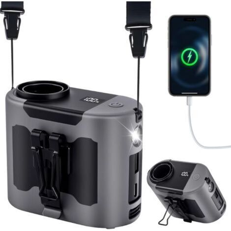 Tragbarer Wiederaufladbarer Ventilator Mit 10.000 Mah, 40 Stunden Akkulaufzeit, Freihändiger Nackenventilator Mit 5 Geschwindigkeiten Und 16.000 U/min, Ausgestattet Mit Led-licht, Ideal Für Outdoor, B