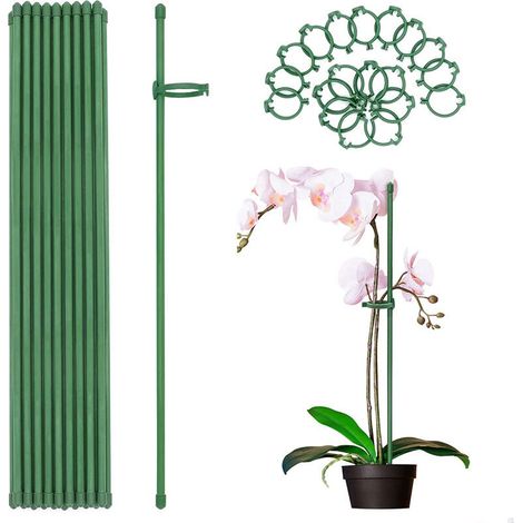 24 Stück Orchideen-pflanzenstäbe 45 Cm, Innenraum-pflanzenstützen Aus Kunststoff, Pflanzenhalter Für Topfpflanzen Mit 24 Halteclips Zur Befestigung Von Blumen Und Gemüse Im Garten