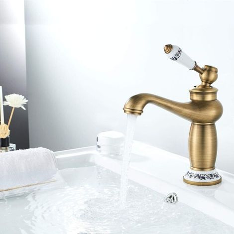 Retro-badezimmerarmatur, Waschtischarmatur Mit Keramikgriff, Einhebelmischer Für Waschtisch, Warm- Und Kaltwasserarmatur Für Bad, Messing