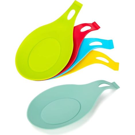 Silikon-löffelablage, Hitzebeständiger, Flexibler Mandelförmiger Löffelhalter Für Herd Und Küchenutensilien, 5 Stück (5 Farben)