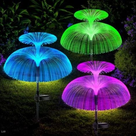 Gartensolarleuchten, 3er-pack, Quallenmotiv Mit Farbigen Leds, Wasserdicht Nach Ip65, Solar-led-leuchten In Blumenform Für Den Außenbereich, Rasen, Balkon, Terrasse