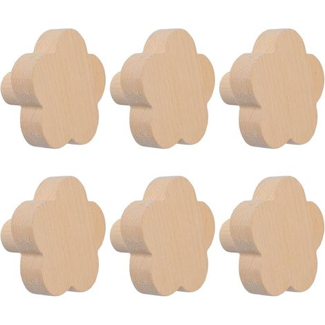 6 Holzgriffe In Blumenform Mit Einem Loch, Selbstklebende Griffe Aus Buchenholz, Holzschrankschrankgriffe Für Schubladen Mit Schrauben