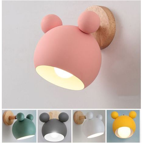 Applique Murale Mickey En Bois De Caoutchouc – Design Rustique – Abat-jour En Fer Forgé – Durabilité 10 Ans – Pour Salon Et Chambre