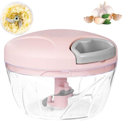 Manuelle Zwiebelschneidemaschine, Knoblauchpresse 520 Ml Mit 3 Klingen, Für Zwiebeln, Salat, Pesto, Petersilie, Salami / Nuss-schneidemaschine, Vanille, Babynahrung (rosa)