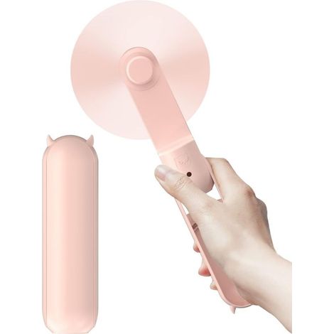 Tragbarer Wiederaufladbarer Usb-ventilator, Mini-taschenventilator Mit Faltbarem Powerbank-funktion, Persönlicher Schreibtischventilator Zum Schminken, Für Zuhause, Reisen Und Outdoor – Rosa