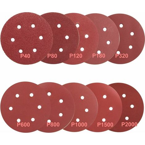 Aiducho 100 Stück 150 Mm Schleifscheiben, Scheibenschleifmittel, Sandpapier Körnung 40/80/120/180/320/600/800/1000/1500/2000 (je 10 Scheiben Pro Körnung)
