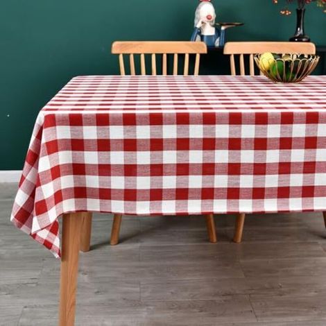 Gedeckte Tischdecke Mit Karomuster, Quadratische Mischgewebe-tischdecke Aus Baumwolle Für Küche Und Picknick (rot, 140 X 140 Cm)