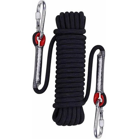 Seilkletterausrüstung Für Den Außenbereich, Outdoor-kletterseil, Schwarzes Sicherheitsseil Aus Geflochtenem Nylon, 15 M