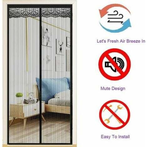 Magnetischer Fliegengittervorhang Für Türen, 140 X 210 Cm, Aus Glasfaser, Insektenschutzvorhang Mit Automatischem Schließen, Ultrafeines Gewebe, Installation Ohne Bohren, Farbe Schwarz