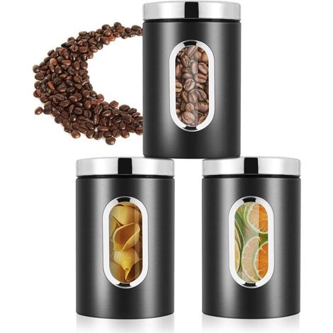 Luftdichte Edelstahl-kaffeekanne, 3er-set Luftdichte Vorratsgläser Für Lebensmittel Mit Fenster, Aufbewahrungsbox Für Küche