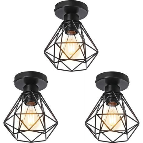 Vintage-deckenleuchte E27 Mit Diamant-schirm, Ø16 Cm, Pendelleuchte Für Decke, Schwarz, Ideal Für Schlafzimmer Und Flur — 3er-pack