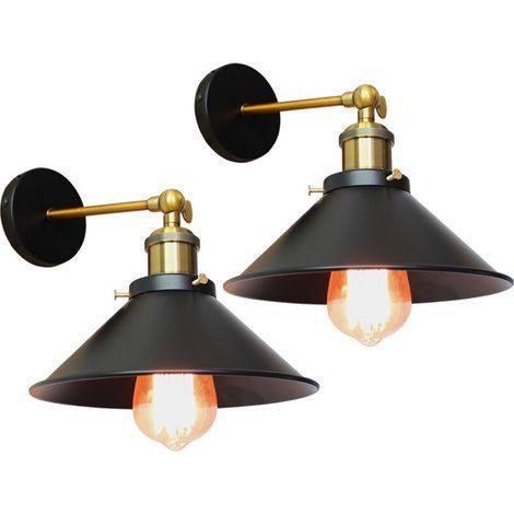 2 Stück Wandleuchte Im Schirm-design, Metall, 22 Cm, Schwarz, E27-fassung, Retro-lampe Für Decke Oder Pendel, Industrielle Beleuchtung, Innenleuchte (ohne Leuchtmittel)