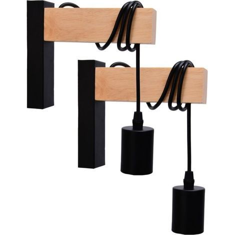 2er-set Wandlampen Mit Verstellbarem Holzarm Und Schwarzer Oberfläche, Einstellbar, Im Industrie- Und Skandinavischen Stil, E27-fassung, Maße 308 X 175 X 60 Mm