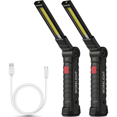 Wiederaufladbare Taschenlampe, Arbeitslampe, Werkstattlampe, Cob-taschenlampe Mit Magnetischer Basis, Campinglampe Mit 5 Modi Für Garage, Camping, Notfall Und Mehr (groß, 2 Stück)