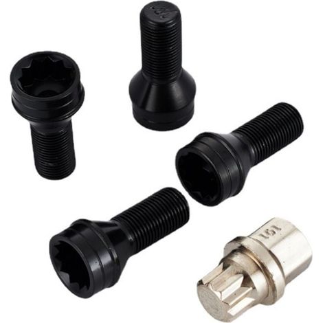4 Stück M14 X 1,5 Mm Schwarze Stahl-radschrauben & Radmuttern-set Mit Ersatzschlüssel Und Zubehör