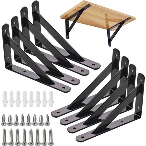 Br-vie Wandregal-winkel, 8 Stück 90-grad-stahlwinkelhalter, Regalwinkel 200 Mm X 120 Mm, Eckstütze (schwarz)