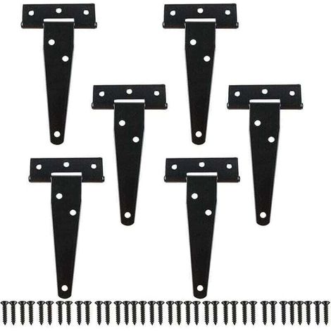 6 Stück Scharniere – 10 Cm Schwarz Aus Metall, Scheunentorscharnier Mit Schrauben