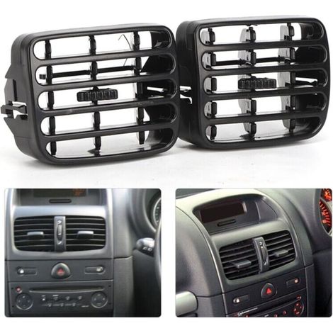 2 Lüftungsgitter Für Die Zentrale Belüftung Des Armaturenbretts, Schwarz, Für Clio Mk2 1998‑2006