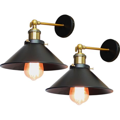 Retro-industrielle Wandappliques Aus Schwarzem Metall – 2er-set – Schirm 22 Cm × 17 Cm – E27-fassung Für Led-lampen – Vintage-design