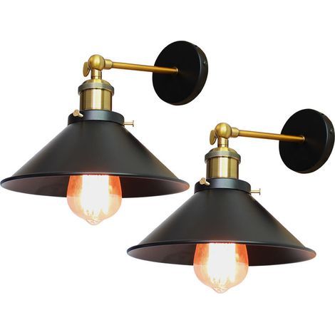 Retro-wandappliques Aus Schwarzem Metall – 2er-set – Schirmmaß 22 Cm × 17 Cm – E27-fassung Für Led-leuchtmittel – Vintage-design