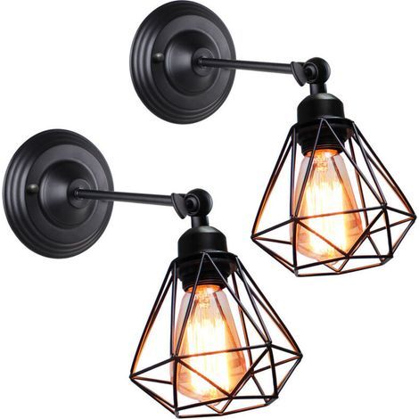 Set Aus 2 Industriellen Wandlampen Aus Metall, Verstellbares Diamantkäfig-design, Leuchte Für Wohnzimmer, Schlafzimmer Und Esszimmer (ohne Leuchtmittel)