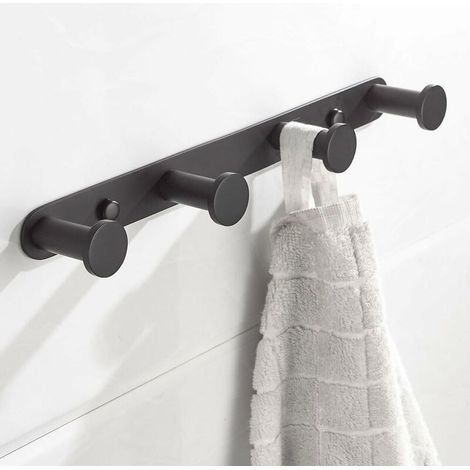 Wandhaken Für Handtücher, Mantelhaken Mit Haken Aus Edelstahl 304, Wandhalterung, Handtuchständer, Haken Für Badezimmertüren Und Küche (4 Haken, Schwarz)