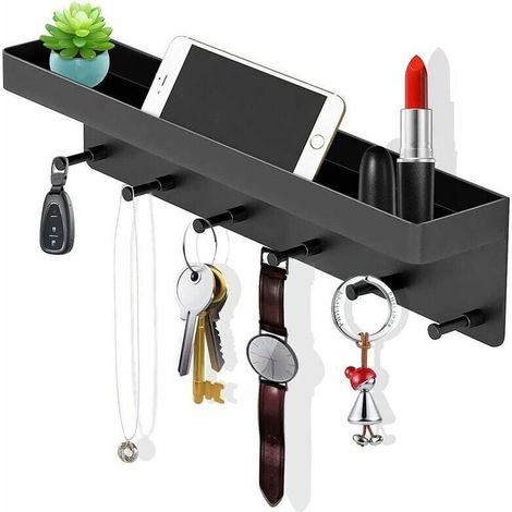 Wand-wandschlüsselhaken, Wand-schlüsselaufhängung Mit 6 Haken, Schwarz Matt