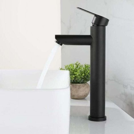 Waschtischarmatur Aus Edelstahl Mit 60 Cm Schlauch, Warmwasserhahn Mit Keramikkartusche, Hochwertigem Luftsprudler, Schwarz