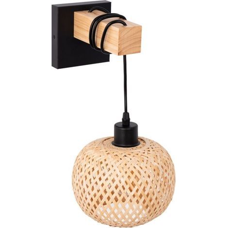 Wandleuchte Aus Holz Und Weidenrattan Mit Led – E27-fassung – Leistung 60 W – Für Den Innenbereich – Schutzart Ip20 – Boho-chic-design