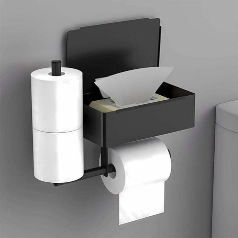 Toilettenpapierhalter Schwarz Wandmontiert Toilettenpapierhalter Ohne Bohren Aus Edelstahl Mit 2 Rollenhaltern Und Feuchttücher-box