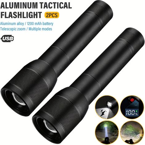 2er-set Hochleistungs-taschenlampen Aus Aluminiumlegierung, Wiederaufladbare Taschenlampe, Außenprojektor, Tragbare Led-lampe Mit Variablem Zoom Und Intelligenter Digitaler Anzeige