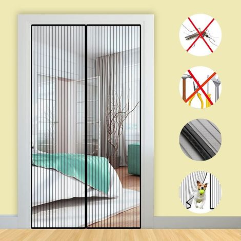 Automatische Mückenschutzgitter 90 X 220 Cm Aus Feinmaschigem, Dichtem Netz, Befestigung Ohne Bohren Mit Klebeband, Ideal Für Balkon- Oder Wohnzimmertür, Farbe Schwarz