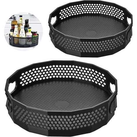 2 Stück Drehplatte Gewürze, Lazy Susan Rotierendes Gewürzregal Rotativer Gewürzhalter Küche Gewürzlagerung Rotativer Kunststoff Organizer Für Gewürze Ölflaschen Töpfe (schwarz)
