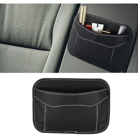Seitlicher Auto-organizer, Selbstklebend, Mini-autositzaufbewahrungskoffer, Aufbewahrungstasche Aus Leder Für Autositze, Seitliche Tasche An Der Sitzrückenlehne Für Telefon, Schlüssel – Schwarz