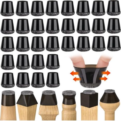 32 Stück Stuhlbeinschoner, Kleine Silikon-stuhlschutzkappen Für Böden In Schwarz Mit Filzgleitern, Für Hartholz- Und Fliesenböden, Geräuschlos (14–18 Mm)