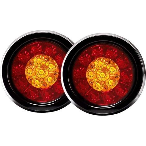 Set Aus 2 Runden Heckbremsleuchten Mit 16 Leds Und Schwarzen Gummiringen Für Auto, Lkw Und Anhänger