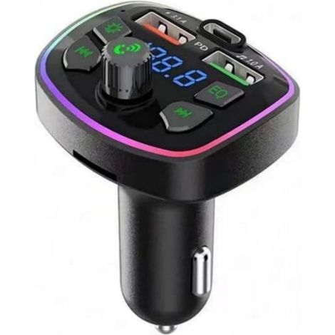 Bluetooth-fm-transmitter Für Auto Mit Bass-equalizer, Dual-schnellladegerät Usb Und Typ-c, Cvc-rauschunterdrückung, Led In 7 Farben, Stereo-klang, Tf/microsd-wiedergabe, Kompatibel I
