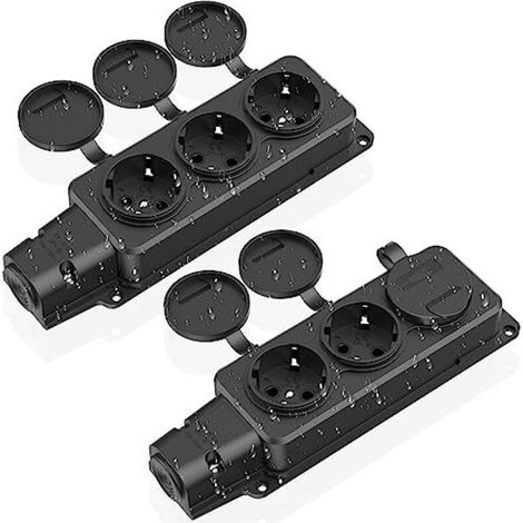 Multiprise À 3 Voies, 2 Prises Extérieures Étanches Ip54, Prises De Sécurité Avec Couvercles À Charnières, Multiprise Pour Usage Extérieur, 230 V/16 A Max. 3500 W, Prise Extérieure, N