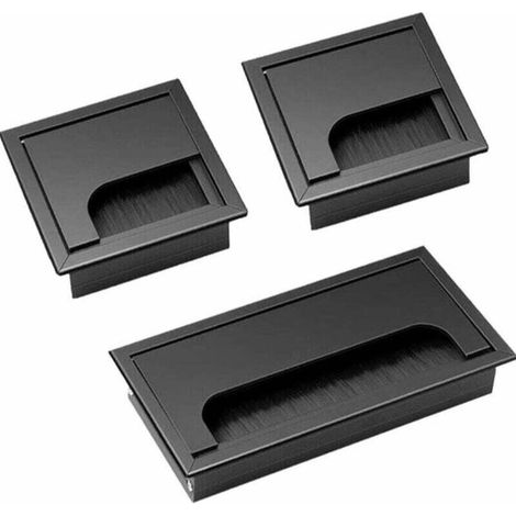 3er-set Kabeldurchlass Für Tischdeckel, Quadratisch, Schwarz, Einbau-kabeldurchlässe Aus Aluminiumlegierung, Kabelauslass, Kabeldurchführung, 80 X 80 Mm / 160 X 80 Mm