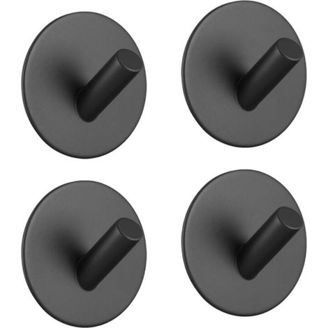 4 Selbstklebende Haken, Handtuchhalter, Edelstahlhaken, Einfache Haken Ohne Bohren, 4 Edelstahlhaken Für Küche Und Wohnzimmer (runde Schräge Haken In Schwarz)