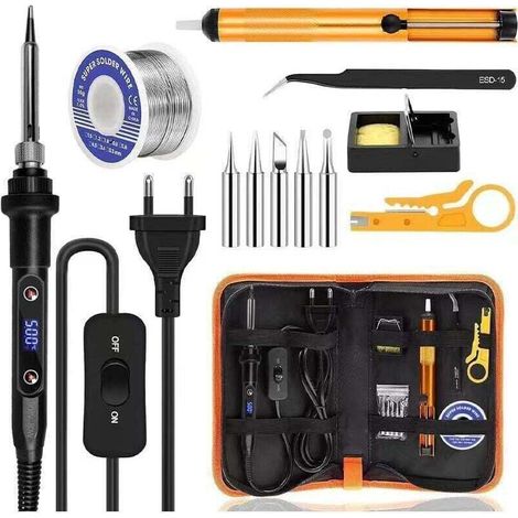 Lötkolben-kit 80 W, Einstellbare Temperatur 180–520 °c, Präzisions-elektronik Mit Ein/aus-schalter, 5 Lötspitzen, Entlötpumpe