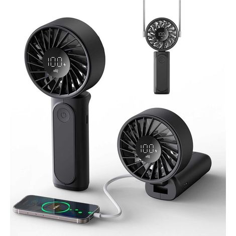Tragbarer Wiederaufladbarer Ventilator Mit 4000 Mah, Mini Tischventilator, Faltbar Um 180°, Mit 6 Einstellbaren Geschwindigkeiten, Digitalem Lcd-bildschirm, Verwendung Als Halsband Oder Auf Dem Schrei