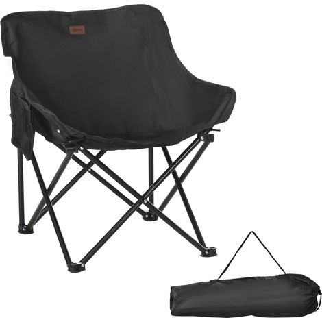 Chaise De Camping, Chaise De Jardin Pliante Avec Poche Latérale, Pieds En Acier, Fauteuil Pliant Avec Sac De Transport Pour Piscine, Plage, Oxford, Noir