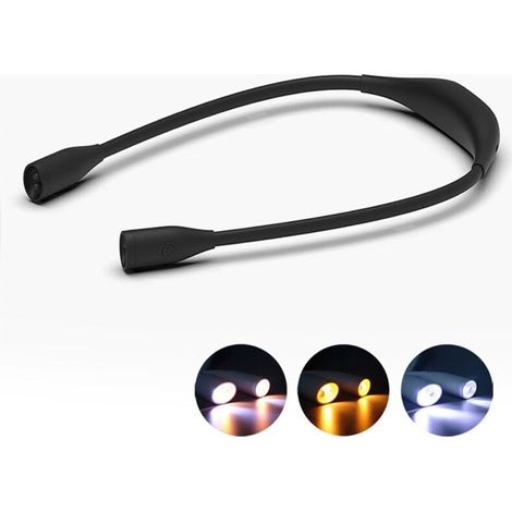 Nacken-leselampe, Wiederaufladbare Led-hänge-leselampe, Flexibel Und Dimmbar, Mit Doppelkopf, Schwarz